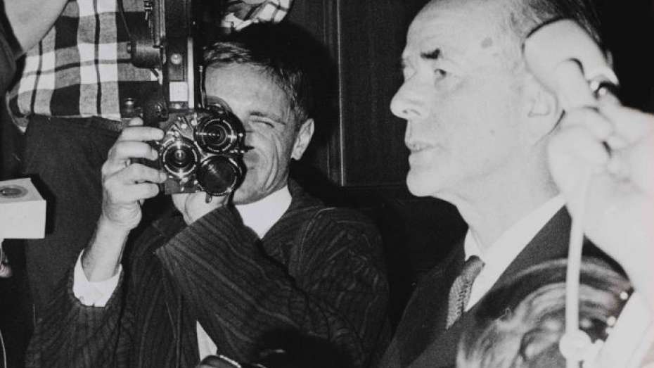 Albert Speer vor Journalisten nach seiner Hanftenlassung, 1. Oktober 1966