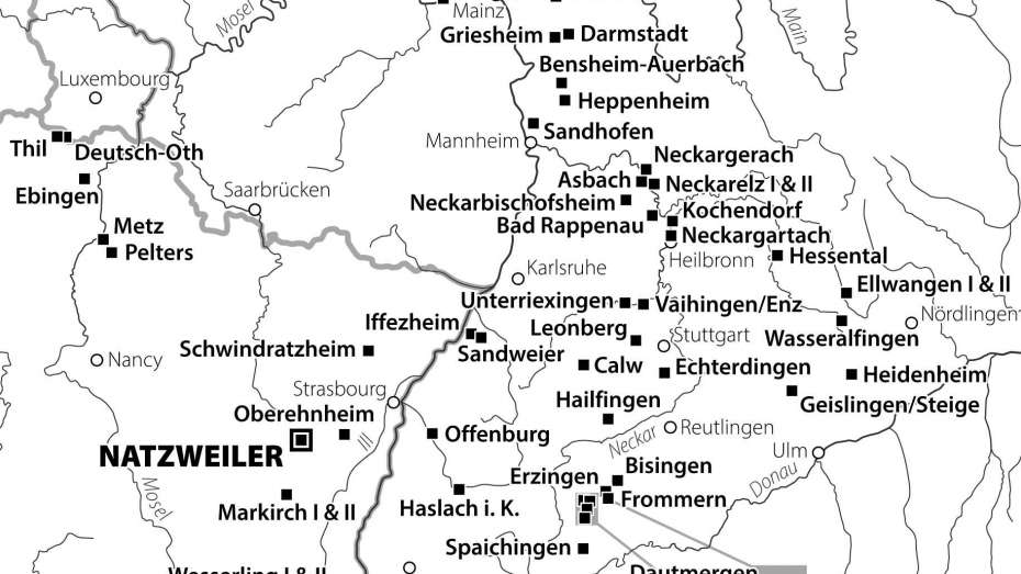 schwarz-weiß Karte des KZ-Komplex Natzweiler