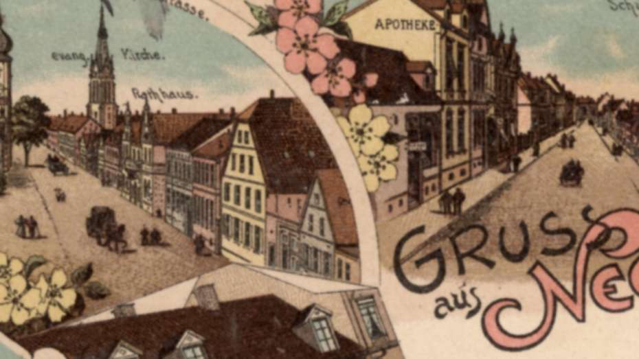 farbige Postkarte mit Motiven aus Mannheim-Neckarau, 1899