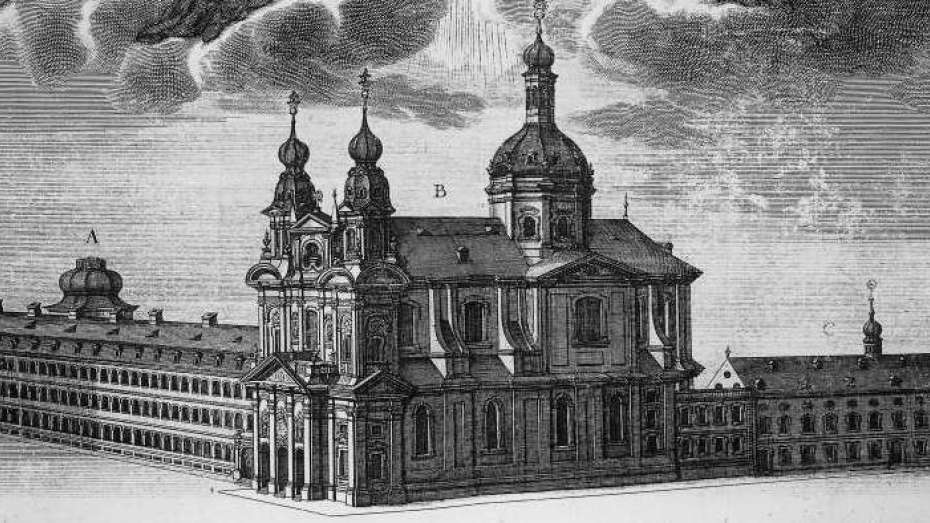 Jesuitenkirche, Kupferstich der Gebrüder Klauber (Detailansicht)