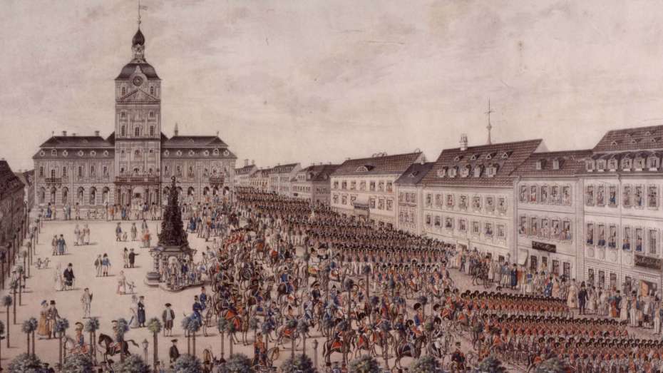 Parade anlässlich des Geburtstags des bayerischen Königs Maximilian I. Joseph, 27.5.1815
