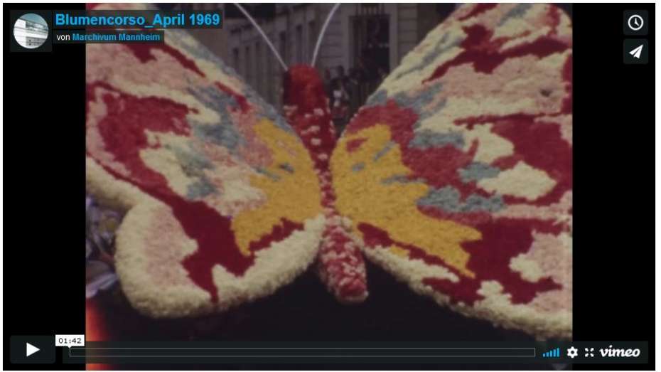 bunter Screenshot aus einem Privatfilm, der den Blumencorso im April 1969 zeigt