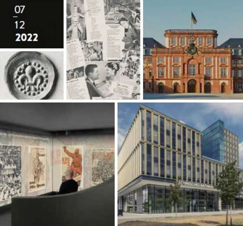 farbiges Fotos u.a. von Gebäuden, die einen Ausschnitt aus dem Programm des MARCHIVUM für die Monate Juli bis Dezember 2022 zeigen