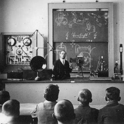 1929 - Und ehe man sich versieht, findet man sich auf der weiterführenden Schule wieder. Bei der Anmeldung auf die Albrecht-Dürer-Schule in Käfertal, hat wohl niemand an Naturwissenschaften gedacht. Und dann wird man gleich mit „Physik“ und „Minuspol“ konfrontiert! 