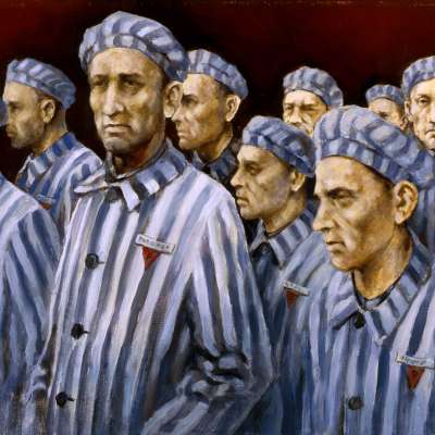 Häftlinge des KZ Sandhofen. Gemälde des Überlebenden Mieczyslaw Wisniewski