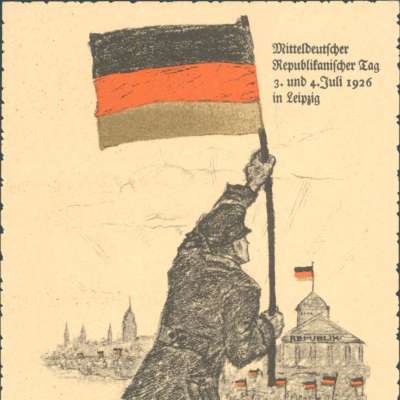 Postkarte zum Republikanischen Tag in Leipzig am 3./4. Juli 1926, Reichsbanner Schwarz-Rot-Gold, Landesverband Hamburg