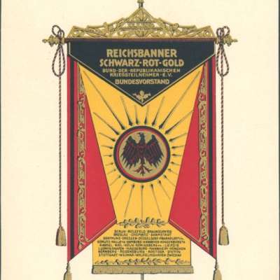 Postkarte vom Bundesbanner des Reichsbanners 1927, Reichsbanner Schwarz-Rot-Gold, Landesverband Hamburg