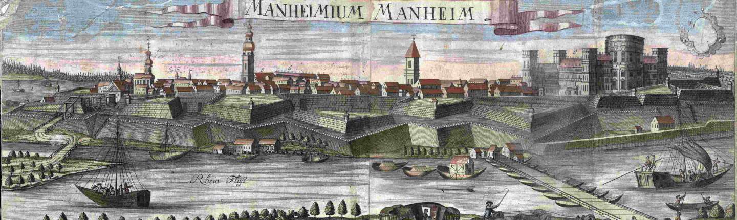 farbige Stadtansicht von Mannheim 1729