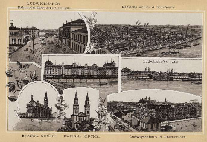 Postkarte Anfang des 20. Jh, BASF rechts oben