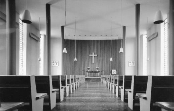 Innenansicht der Melanchthonkirche, ca. 1952