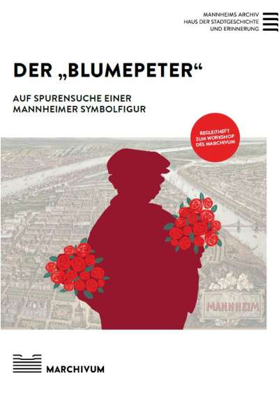 Cover-Abbildung:Die Silhouette des Blumenpeter vor einer Ansicht der Mannheimer Quadrate im 18. Jahrhundert.