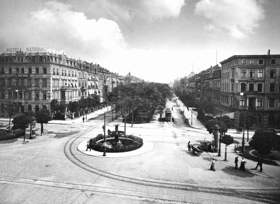 historische Aufnahme der Ringstraße in Mannheim