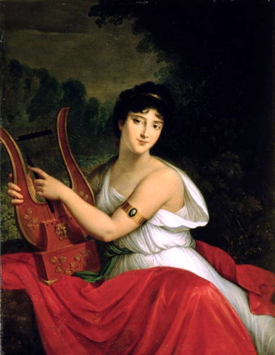 farbiges Gemälde von einer Frau, die Lauer spielt