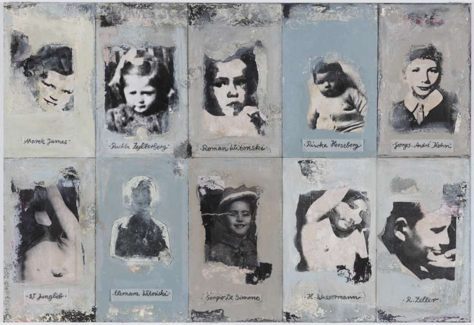 Galerie mit gemalten schwarz-weiß Portraits von Kindern vom Bullenhuser Damm